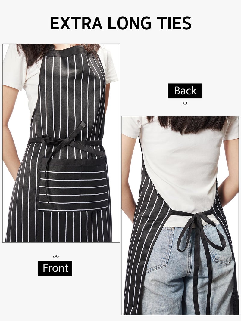 Syntus 2 Pack Adjustable Bib Apron with 3 Pockets Cooking Kitchen Aprons for Women Men Chef, Black/White Pinstripe - Image 4